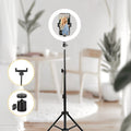 25.4cm LED Selfie Ring Light] 10-inch LED Selfie Ring Light with Adjustable Tri-Color | USB Powered, 43-inch Tripod & Phone Holder, for Live Streaming, Photography, Makeup, Video, Indoor Use, Compatible with Mobile Phones & Cameras