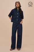 Deep Blue Short-Sleeve Denim Top