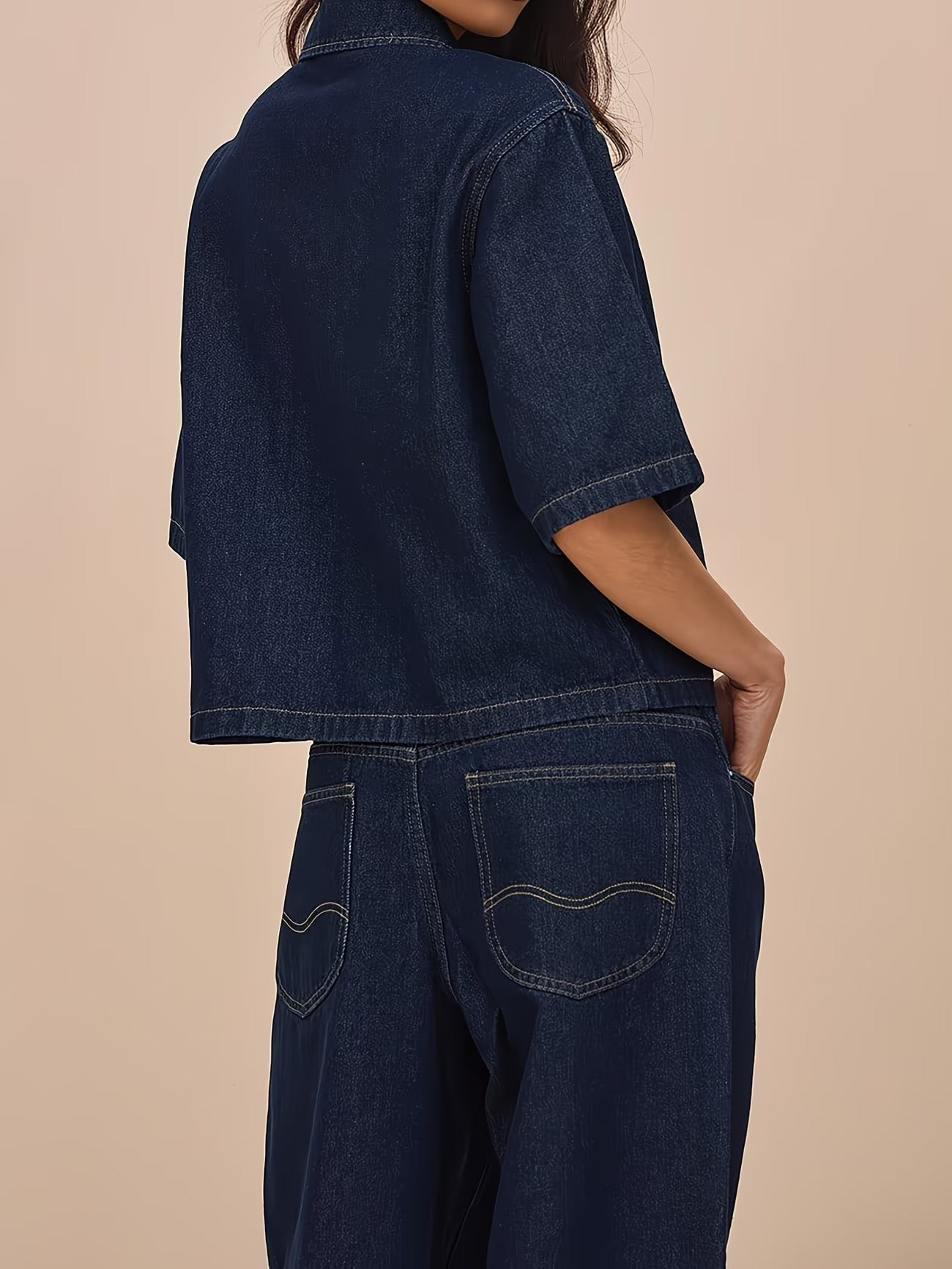 Deep Blue Short-Sleeve Denim Top