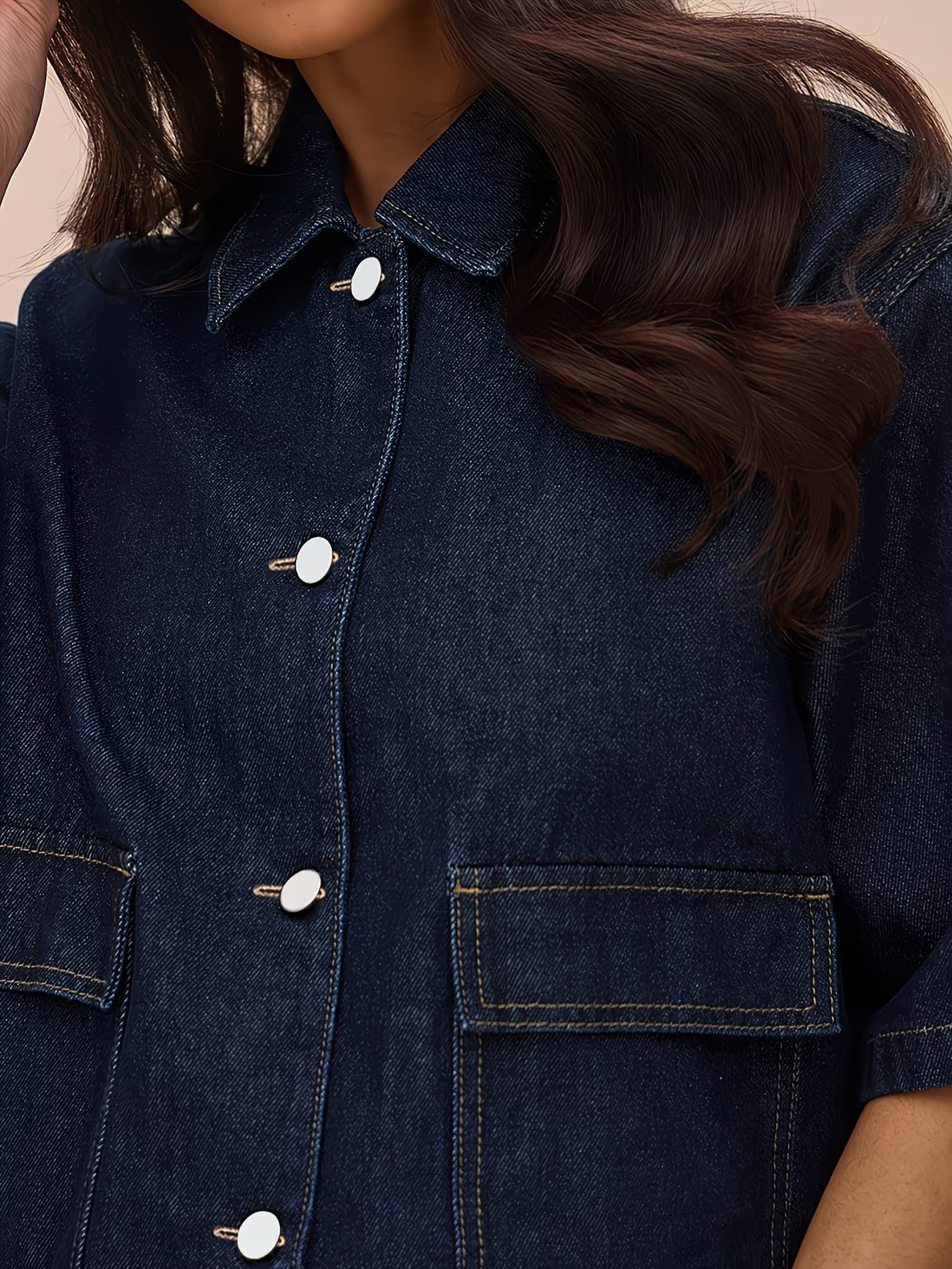 Deep Blue Short-Sleeve Denim Top