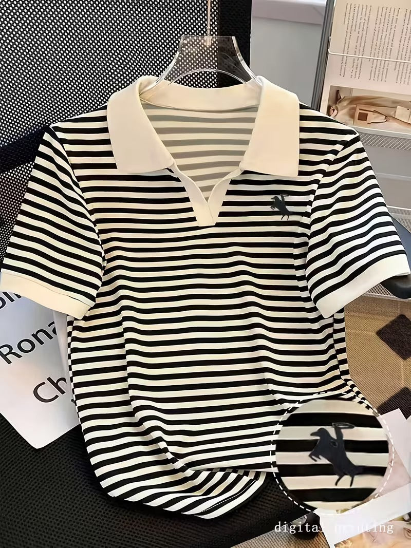 Women'S Summer Casual Striped Polo
