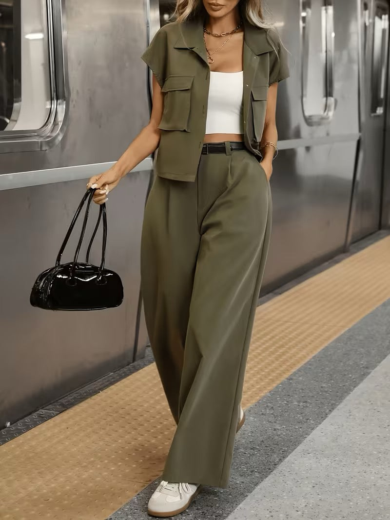 Casual Solid Color Shirt and Pants