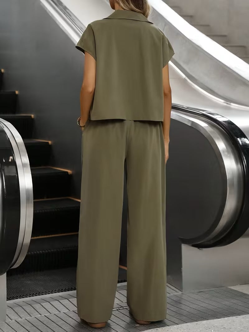 Casual Solid Color Shirt and Pants