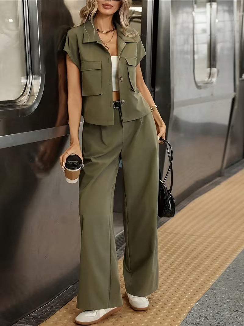 Casual Solid Color Shirt and Pants